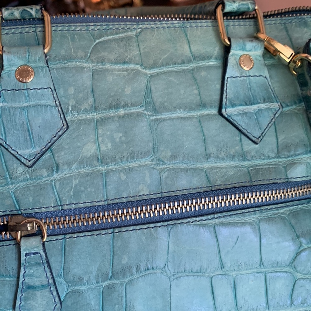 Vintage Dooney & Bourke Teal Croc-Embossed Leather Satchel - Picture 4 of 6